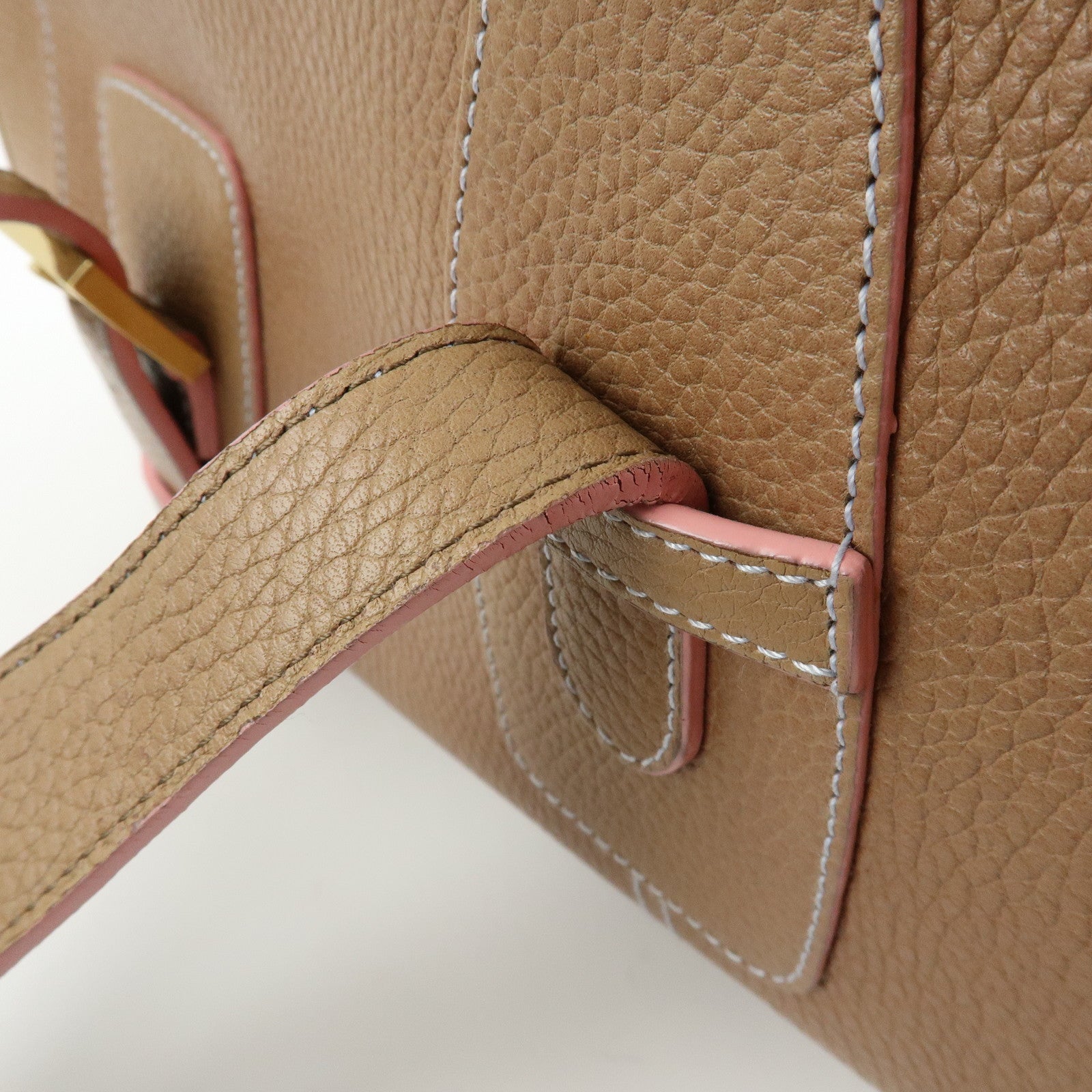 LOEWE Senda Stitches Leather Hand Bag Boston Bag Beige