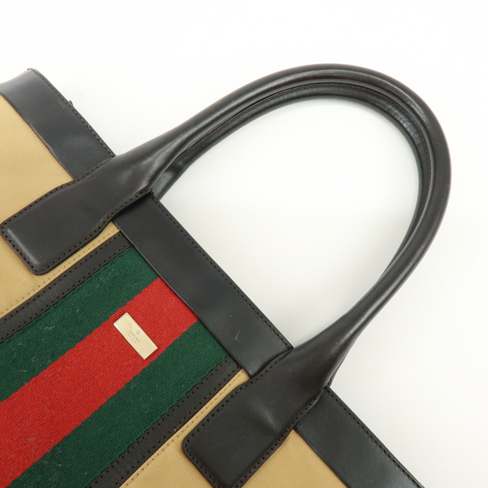 GUCCI Sherry Canvas Leather Tote Bag Shoulder Bag Brown Beige 002・1119