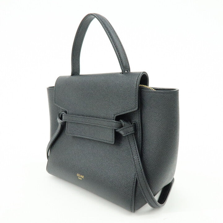 CELINE Belt Bag Leather 2WAY Bag Shoulder Bag Hand Bag Black