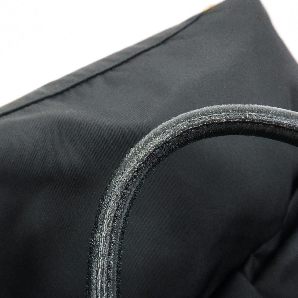 PRADA Nylon Leather Ribbon Hand Bag Tote Bag Black BN1601