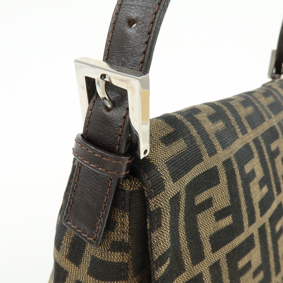 FENDI Zucca Mamma Baguette Jacquard Canvas Leather Shoulder Bag 26325