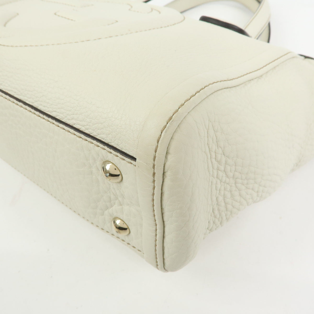 GUCCI Soho Interlocking G Leather Tote Bag Hand Bag Tassel Ivory 282307
