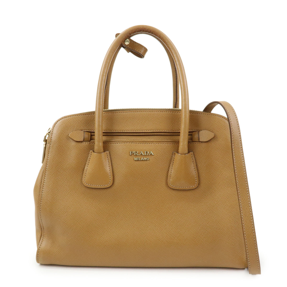PRADA Logo Saffiano Leather 2Way Bag Hand Bag Shoulder Bag Camel BN2569