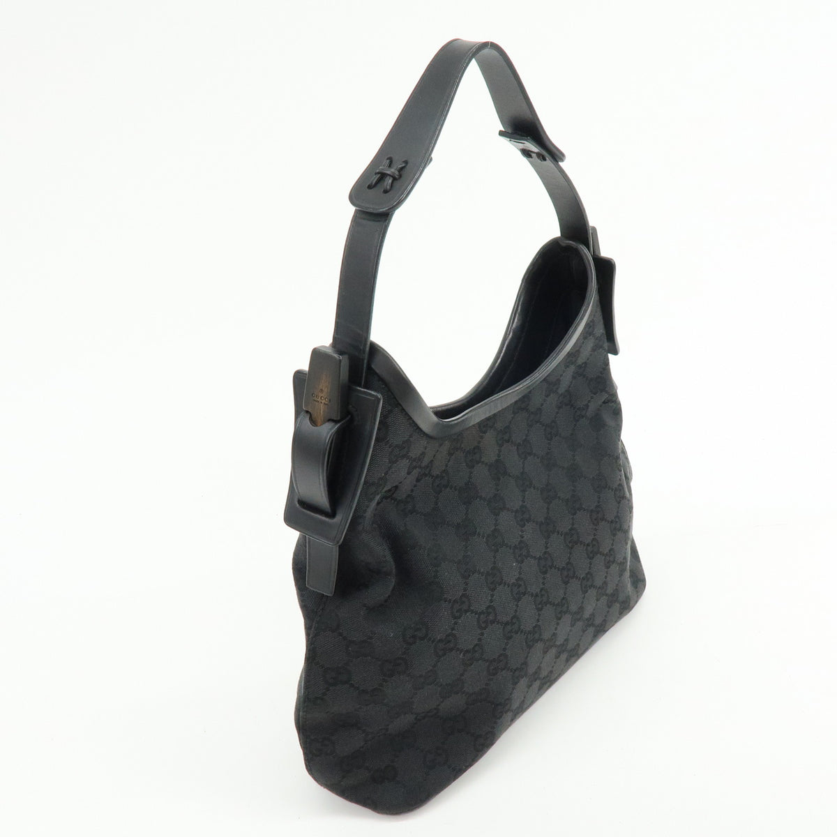 GUCCI GG Canvas Leather Shoulder Bag Black 107752