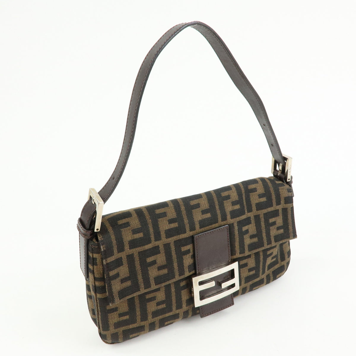 FENDI Zucca Mamma Baguette Jacquard Canvas Leather Shoulder Bag 26424