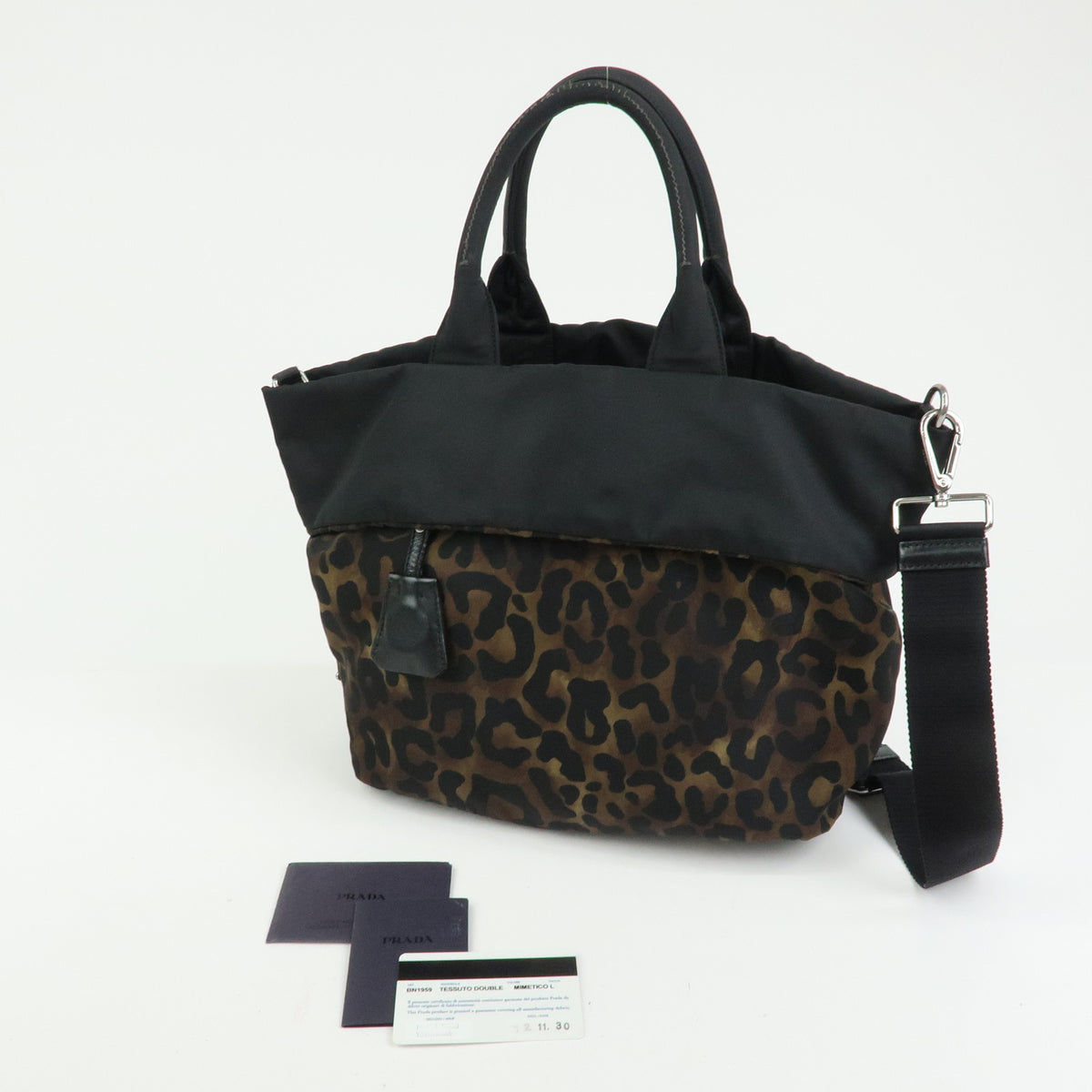 PRADA Triangle Logo Nylon Leather Reversible 2Way Hand Bag Black BN1959