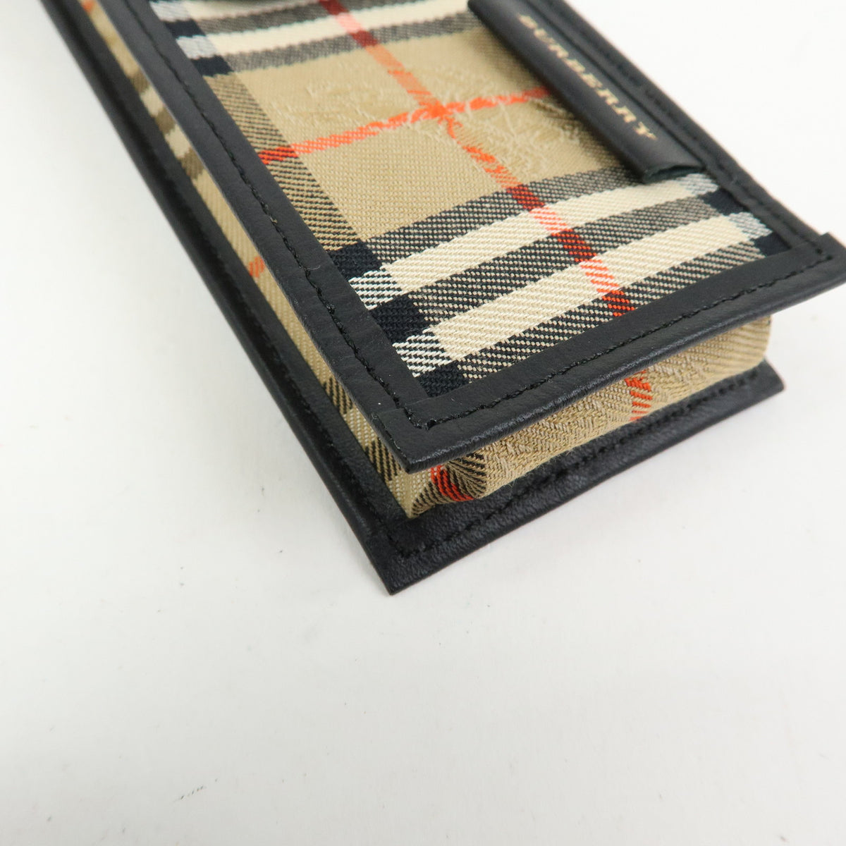 BURBERRY Nova Plaid Canvas Leather Pencil Case Pen Sleeve Beige
