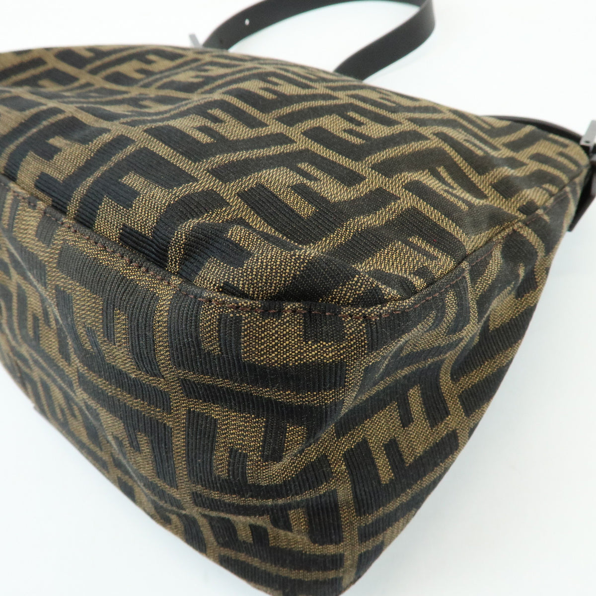 FENDI Mamma Baguette Zucca Canvas Leather Shoulder Bag Brown 8BR001