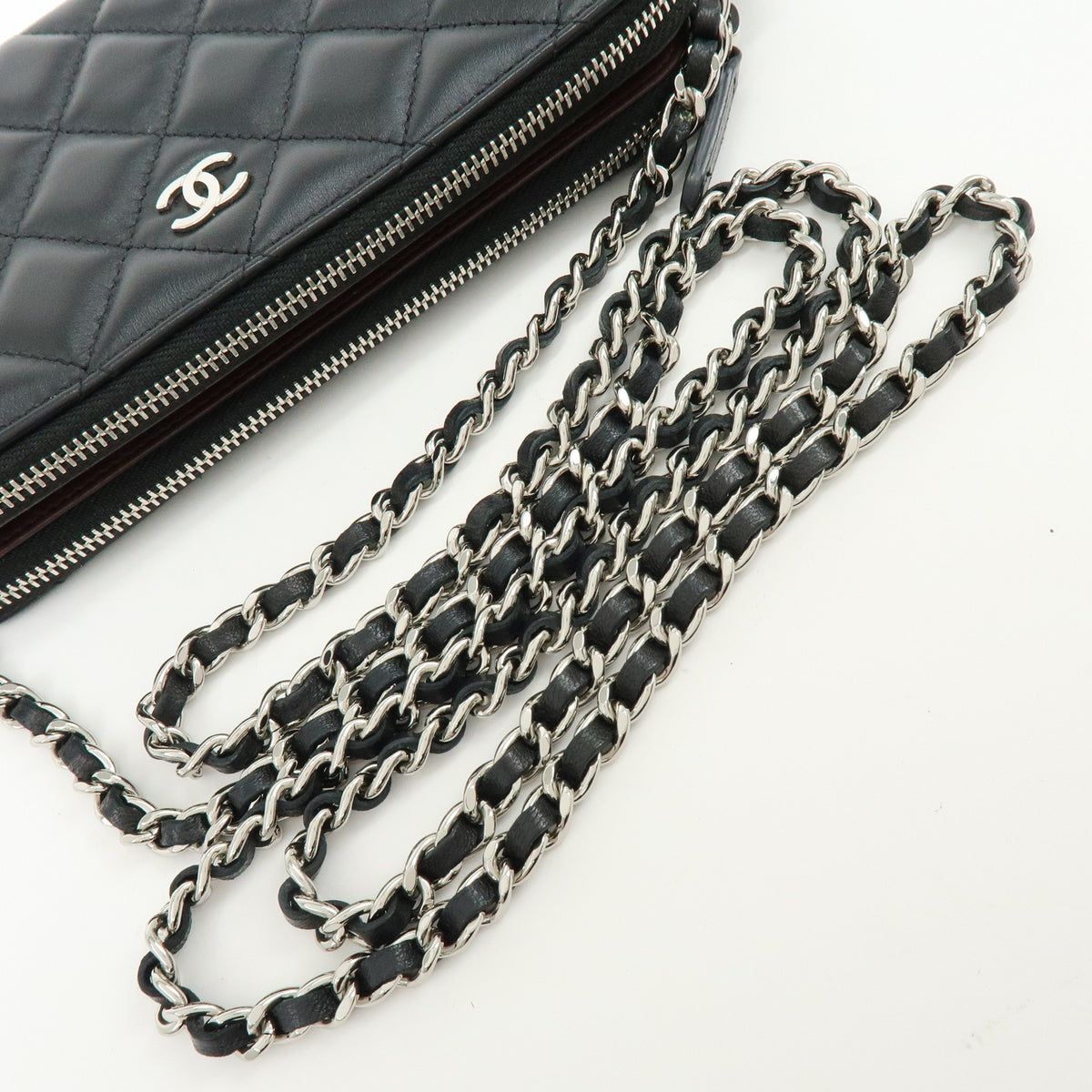 CHANEL COCO Mark Matelasse Lamb Skin Chain Shoulder Bag Black Silver