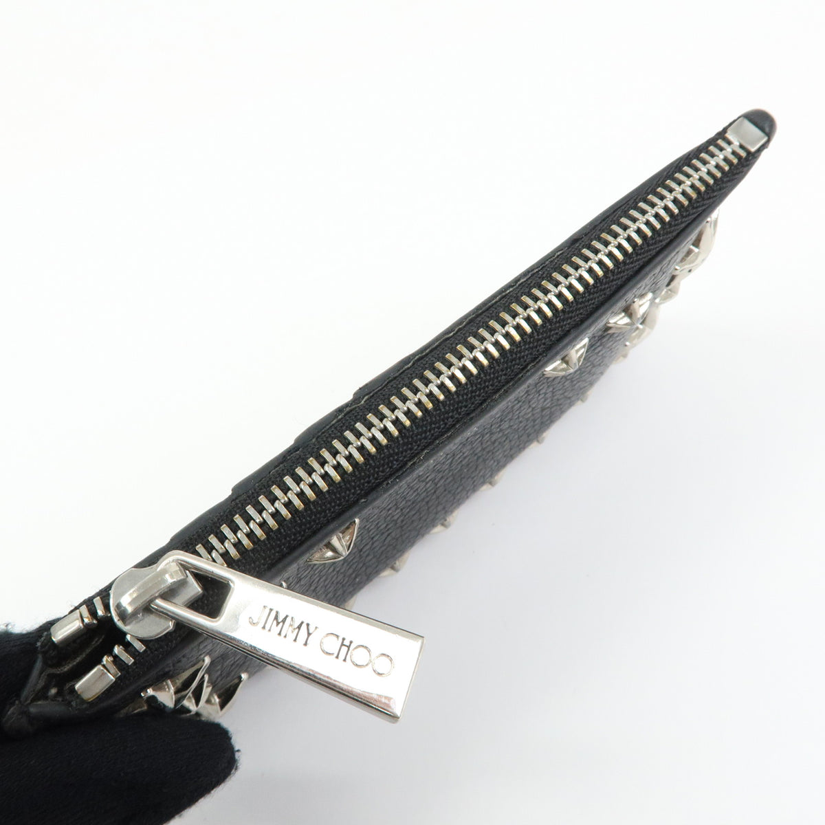 JIMMY CHOO Star Studs Leather Coin Case Card Case Black
