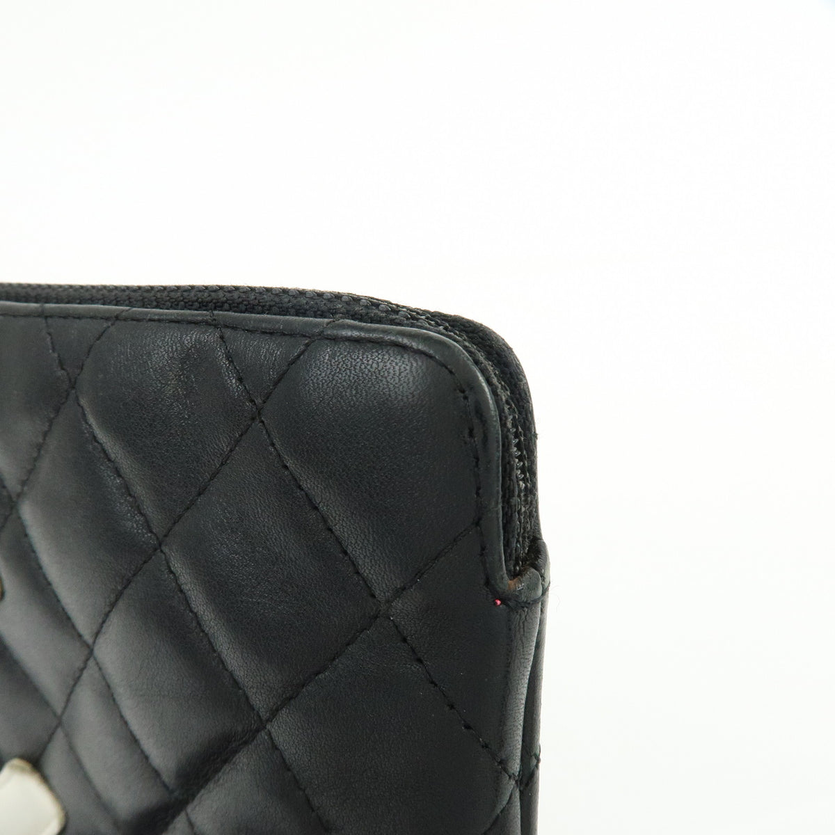 CHANEL Cambon Line COCO Mark Calf Skin Cosmetic Pouch Black White