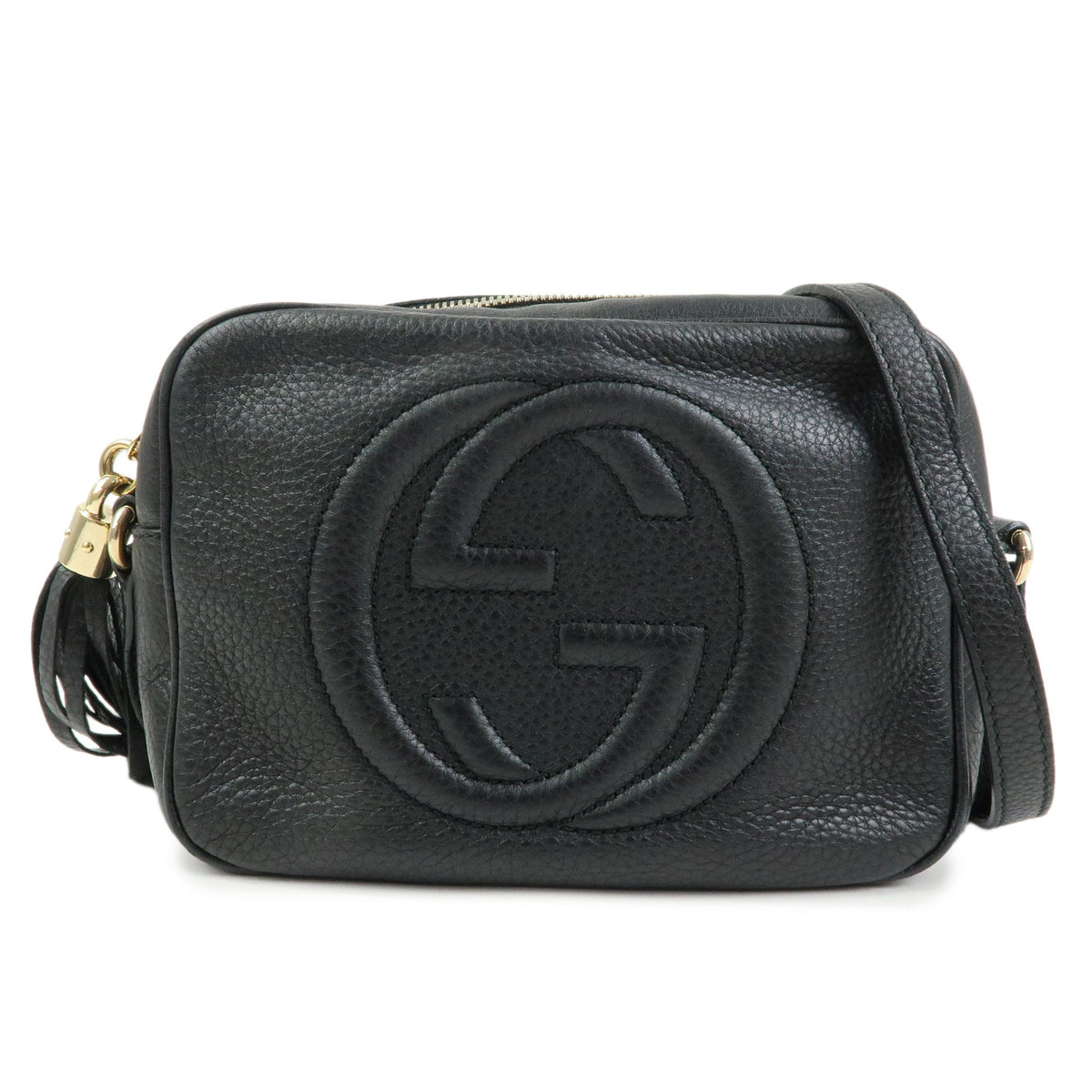 GUCCI Interlocking G SOHO Leather Shoulder Bag Fringe Black 308364