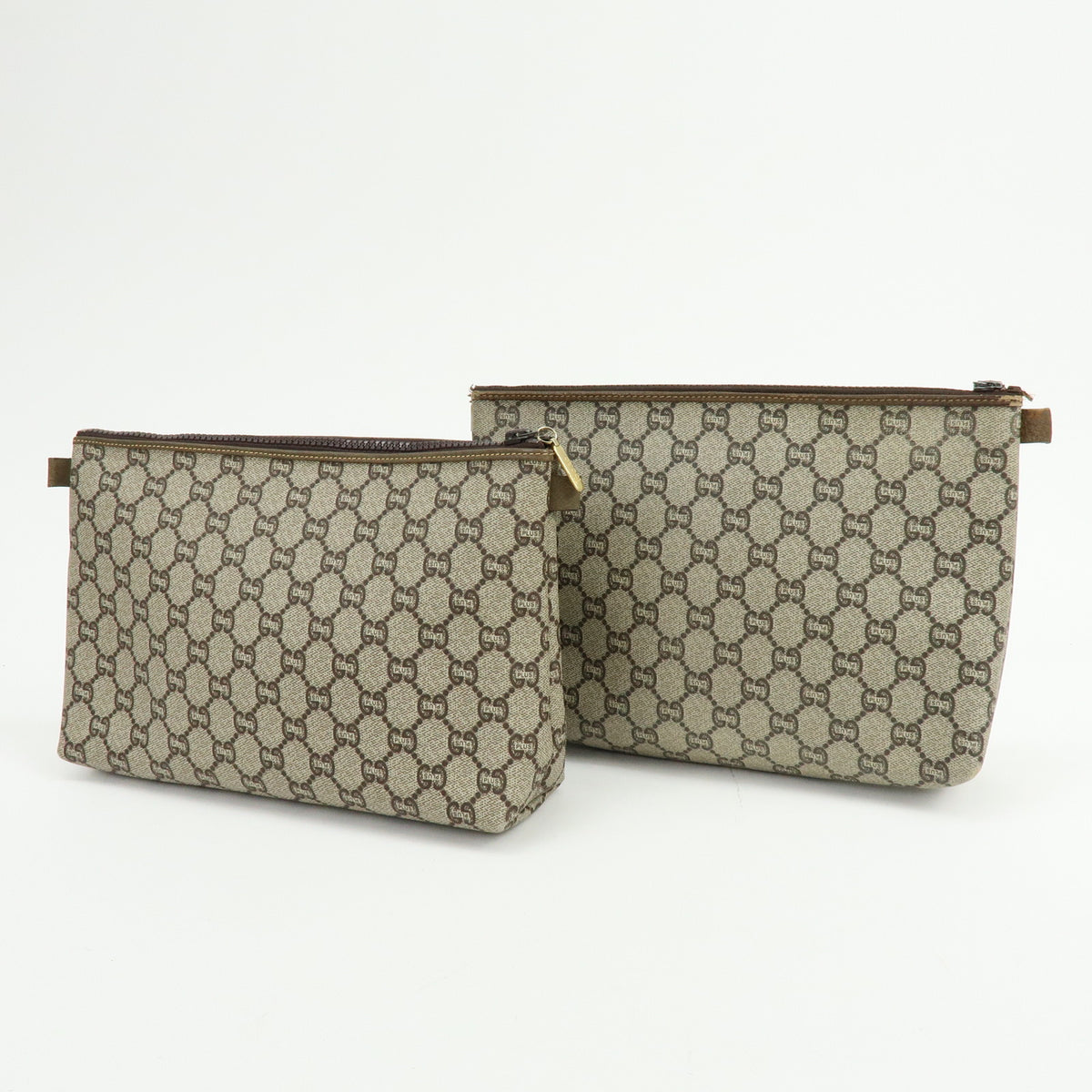 GUCCI Lot of 2 GG Plus Leather Clutch Bag Pouch Brown 39677-3/40272-8