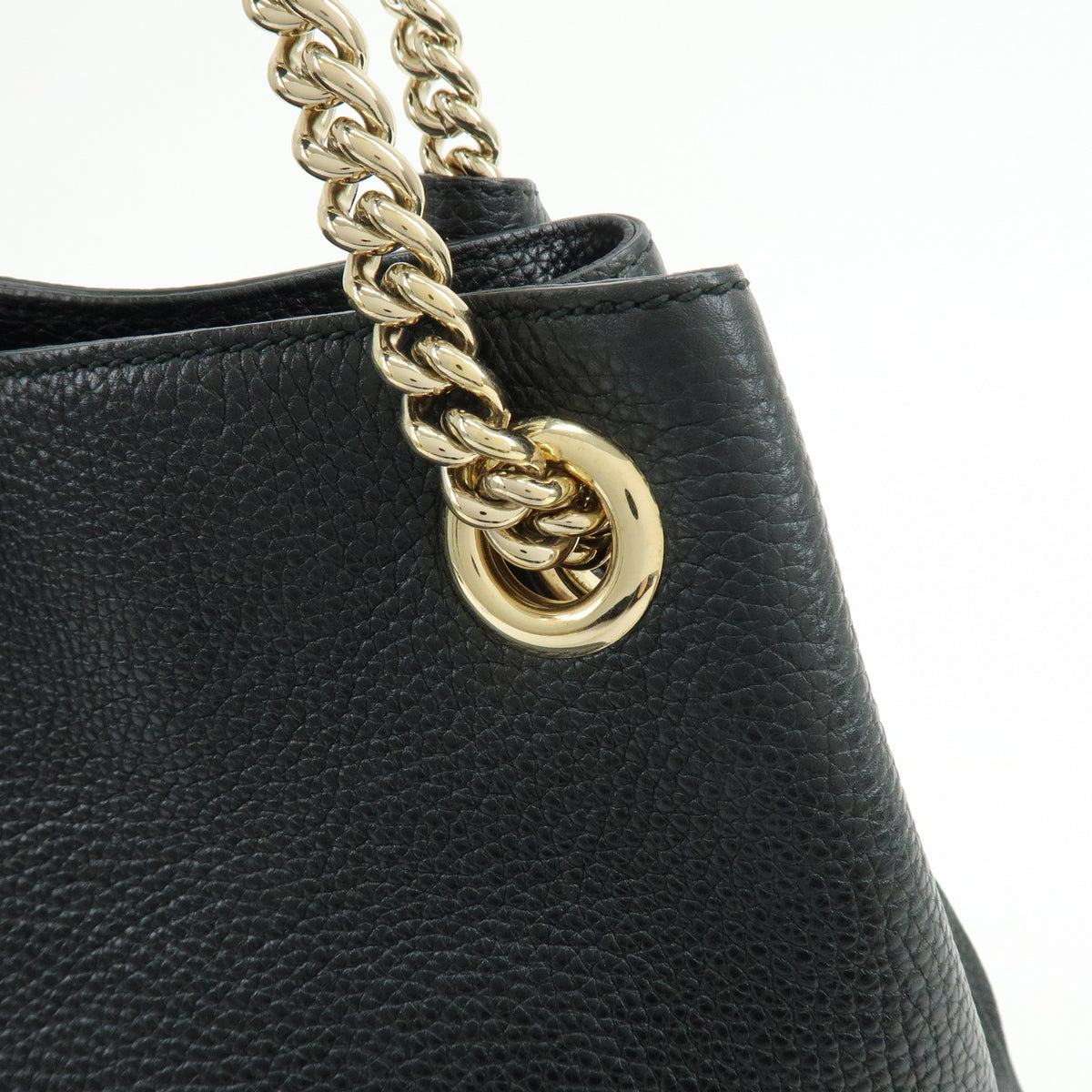 GUCCI SOHO Interlocking G Chain Leather Shoulder Bag Black 536196