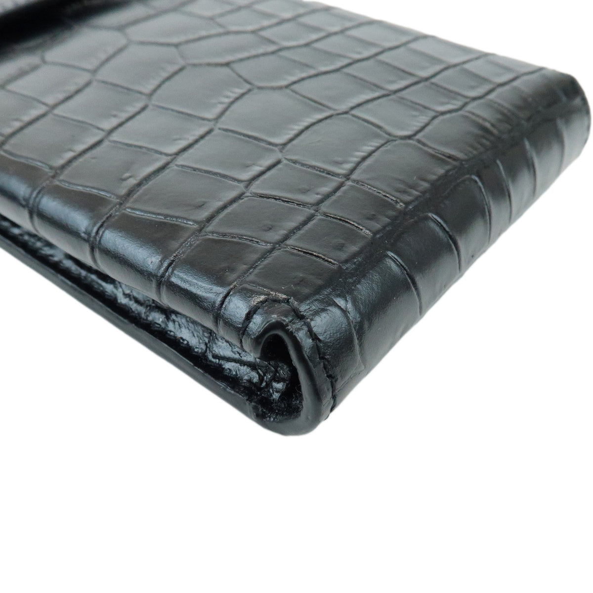 SAINT LAURENT PARIS Embossed Leather Logo Phone Case Black 667713 DZE0E