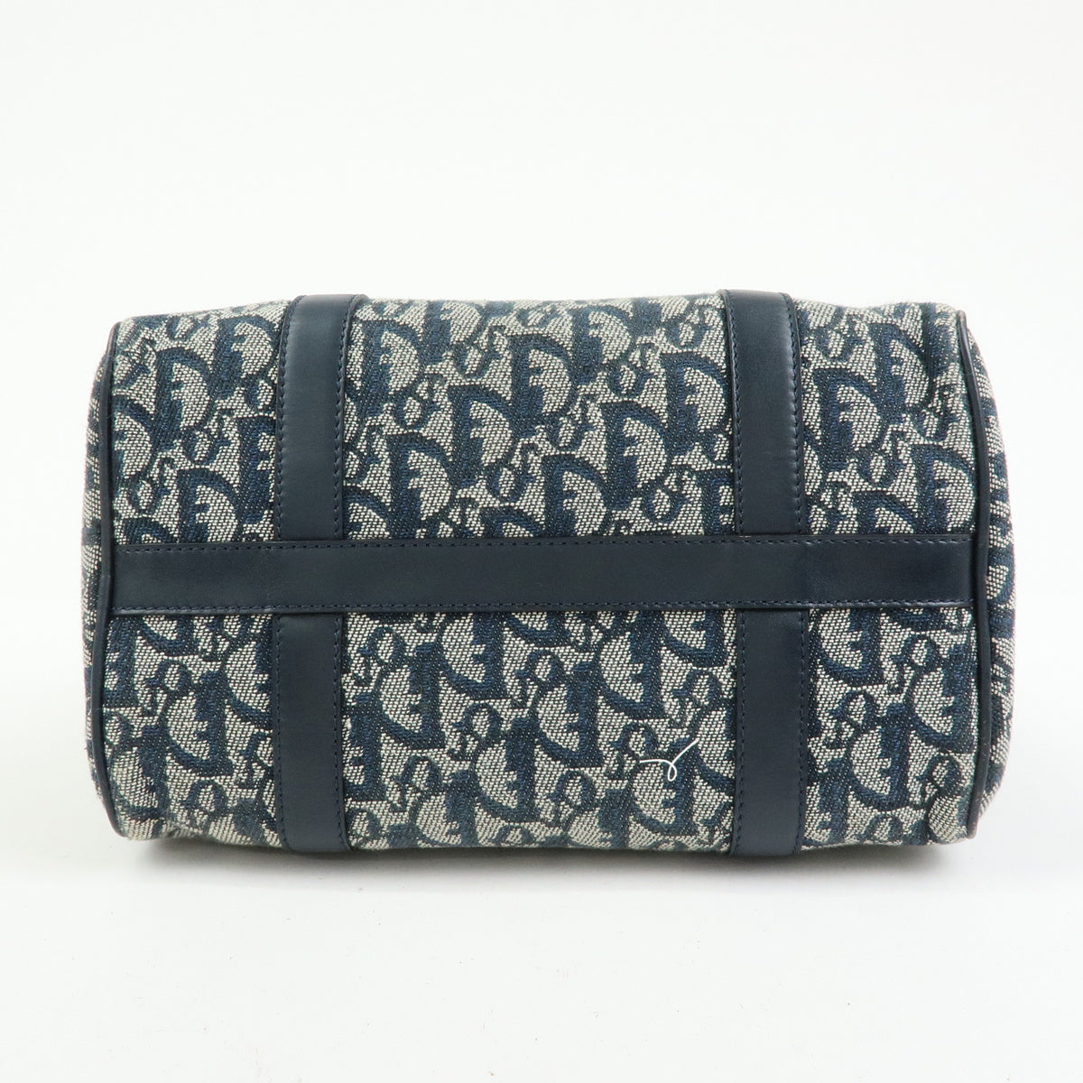 Christian Dior Trotter Jacquard Canvas Leather Boston Bag Hand Bag Navy
