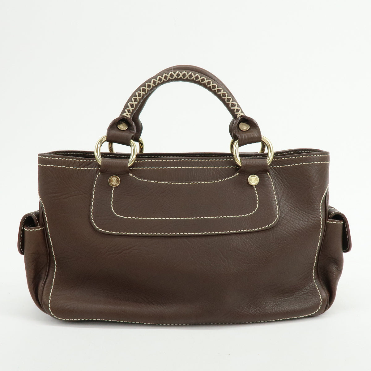 CELINE Triomphe Boogie Bag Leather Hand Bag Tote Bag Brown Ivory
