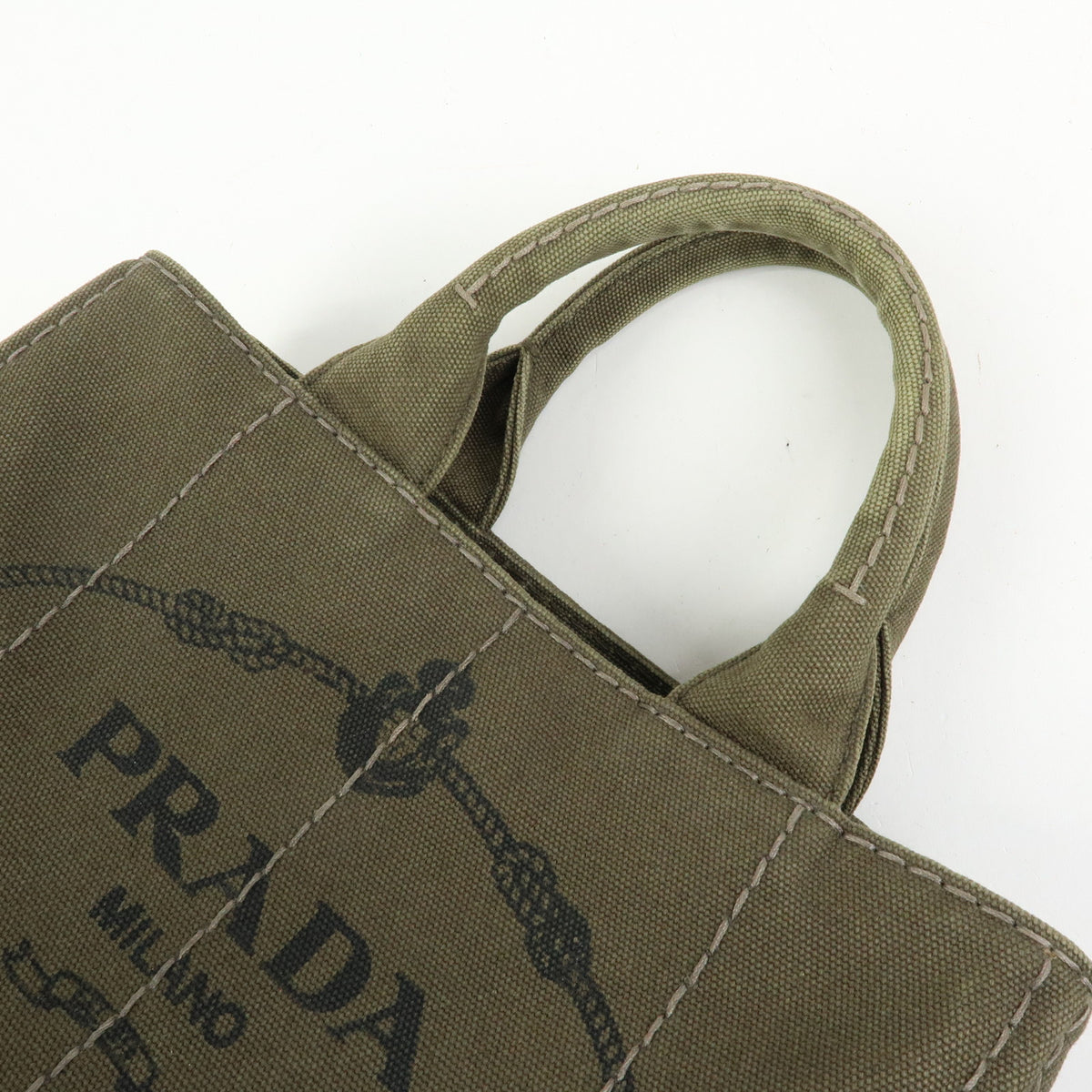 PRADA Triangle Logo Canapa Mini Canvas Tote Bag Hand Bag Khaki BN2439