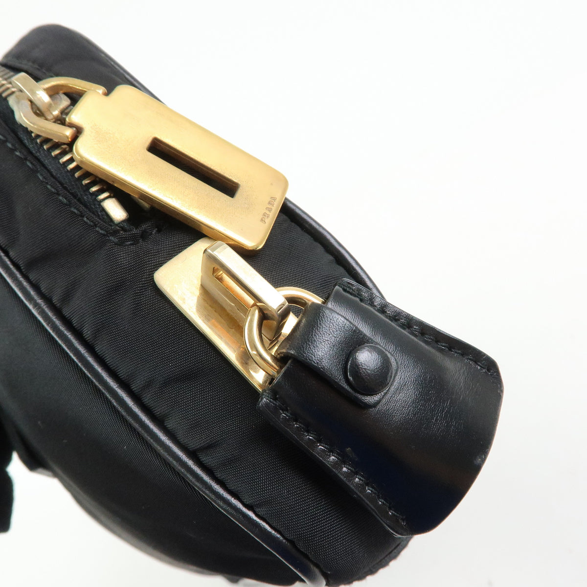 PRADA Triangle Log Nylon Leather Shoulder Bag Hand Bag Black