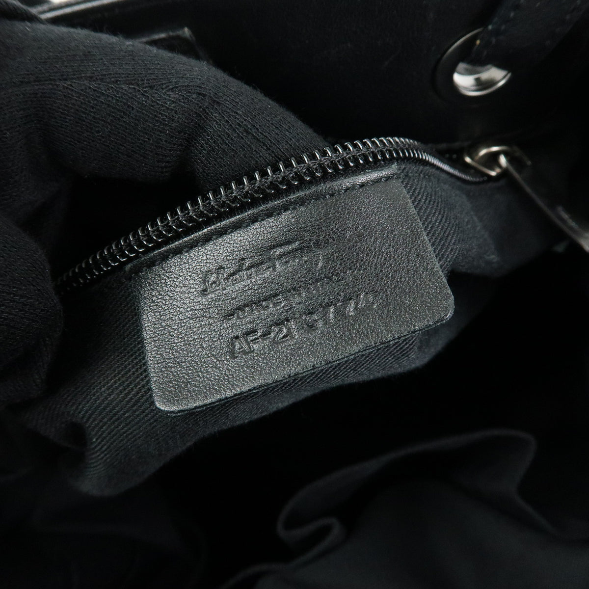 Ferragamo Gancini Suede Leather Shoulder Bag Tote Bag Black