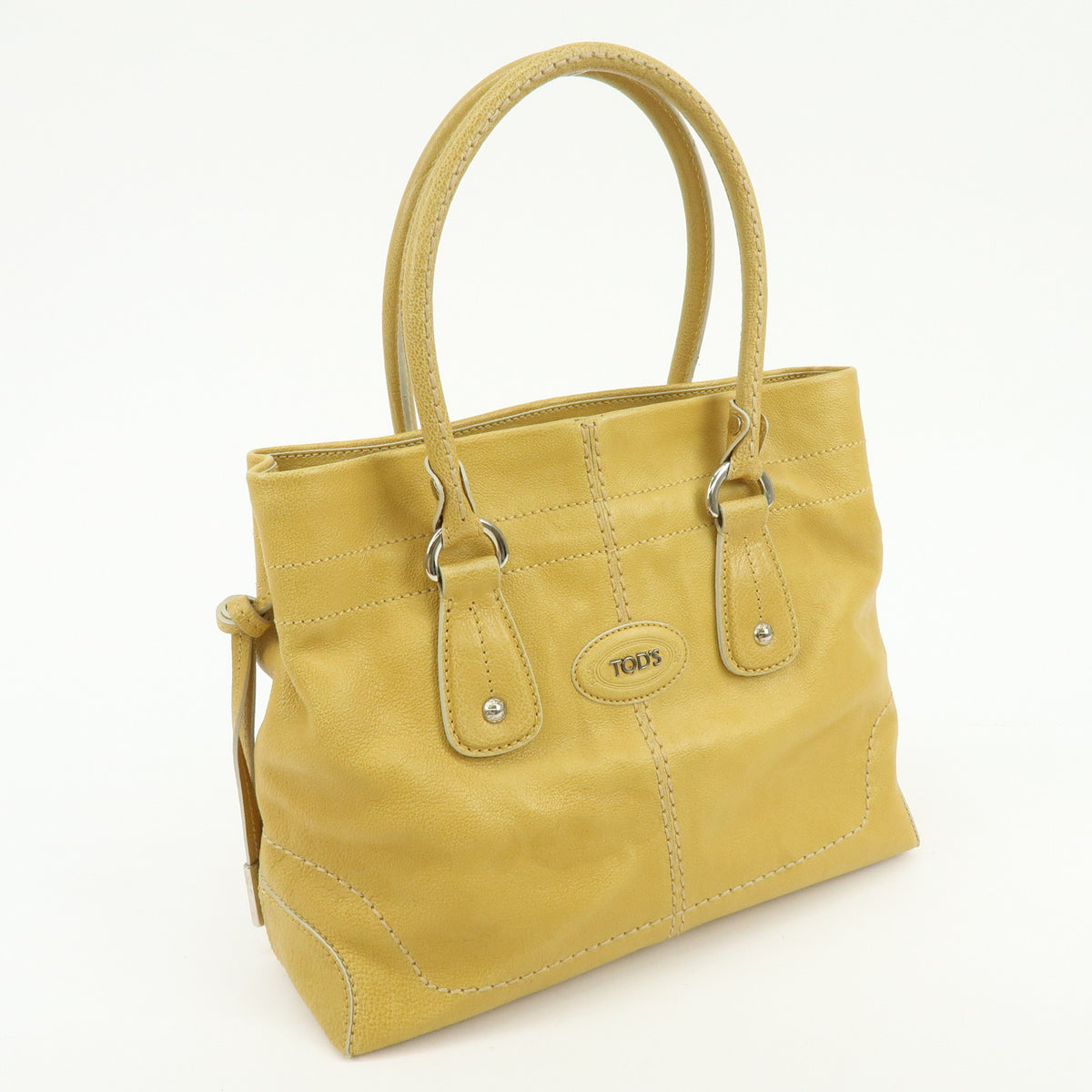 TOD'S  Leather Tote Bag Shoulder Bag Hand Bag Stitches Mustard