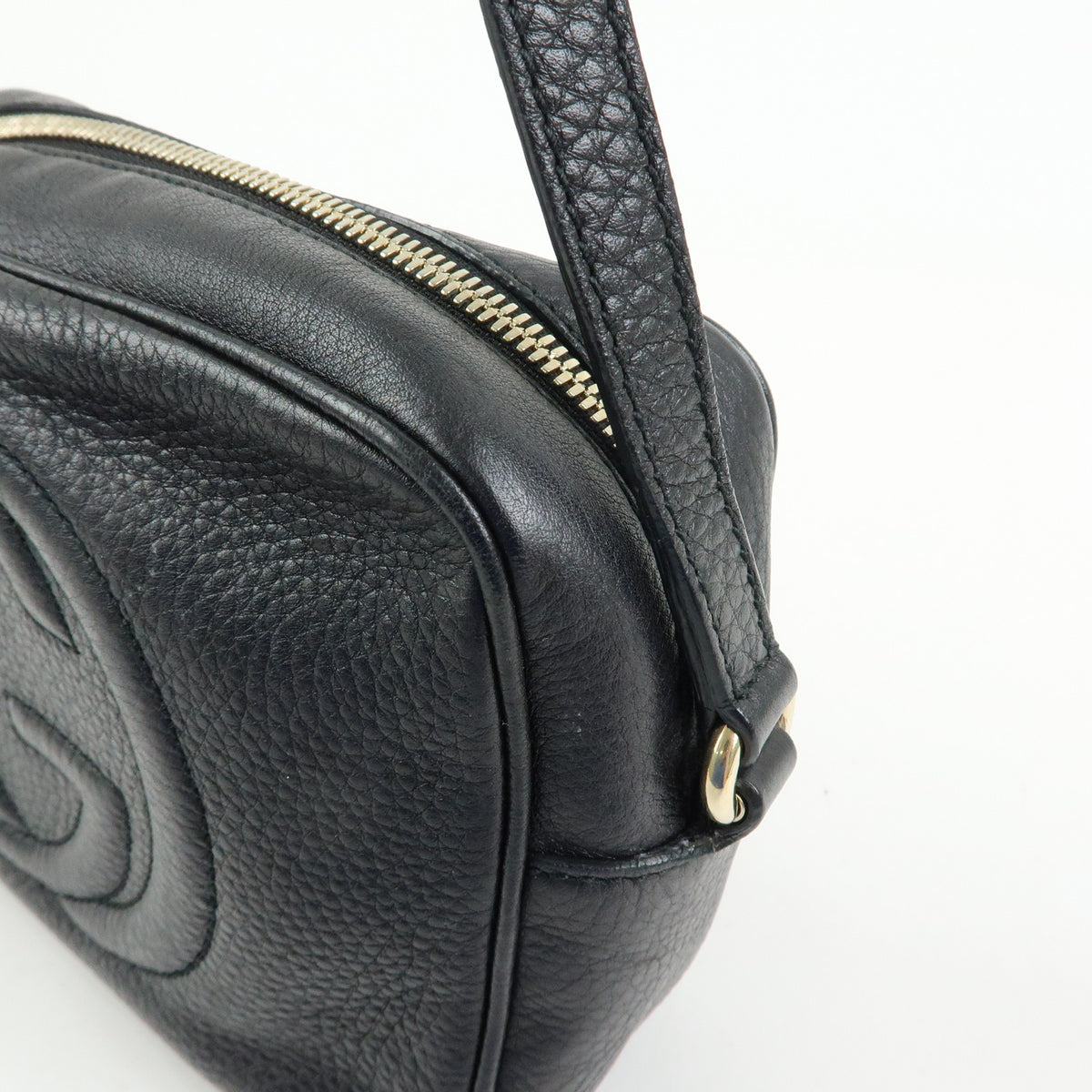 GUCCI Interlocking G SOHO Leather Shoulder Bag Fringe Black 308364