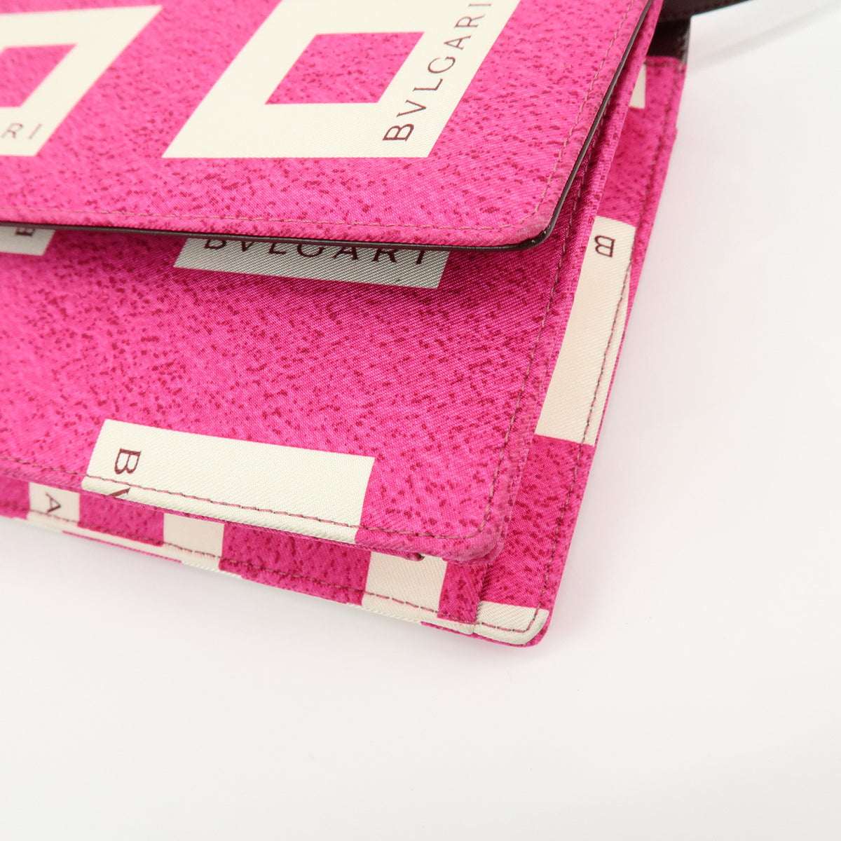 BVLGARI Square Logo Nylon Leather 3Way Clutch Bag Shoulder Bag Pink