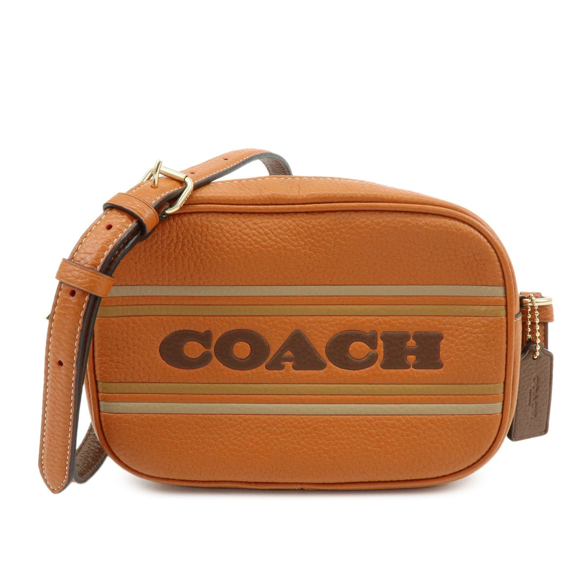 COACH Logo Leather Shoulder Bag Crossbody Bag Camel Brown
