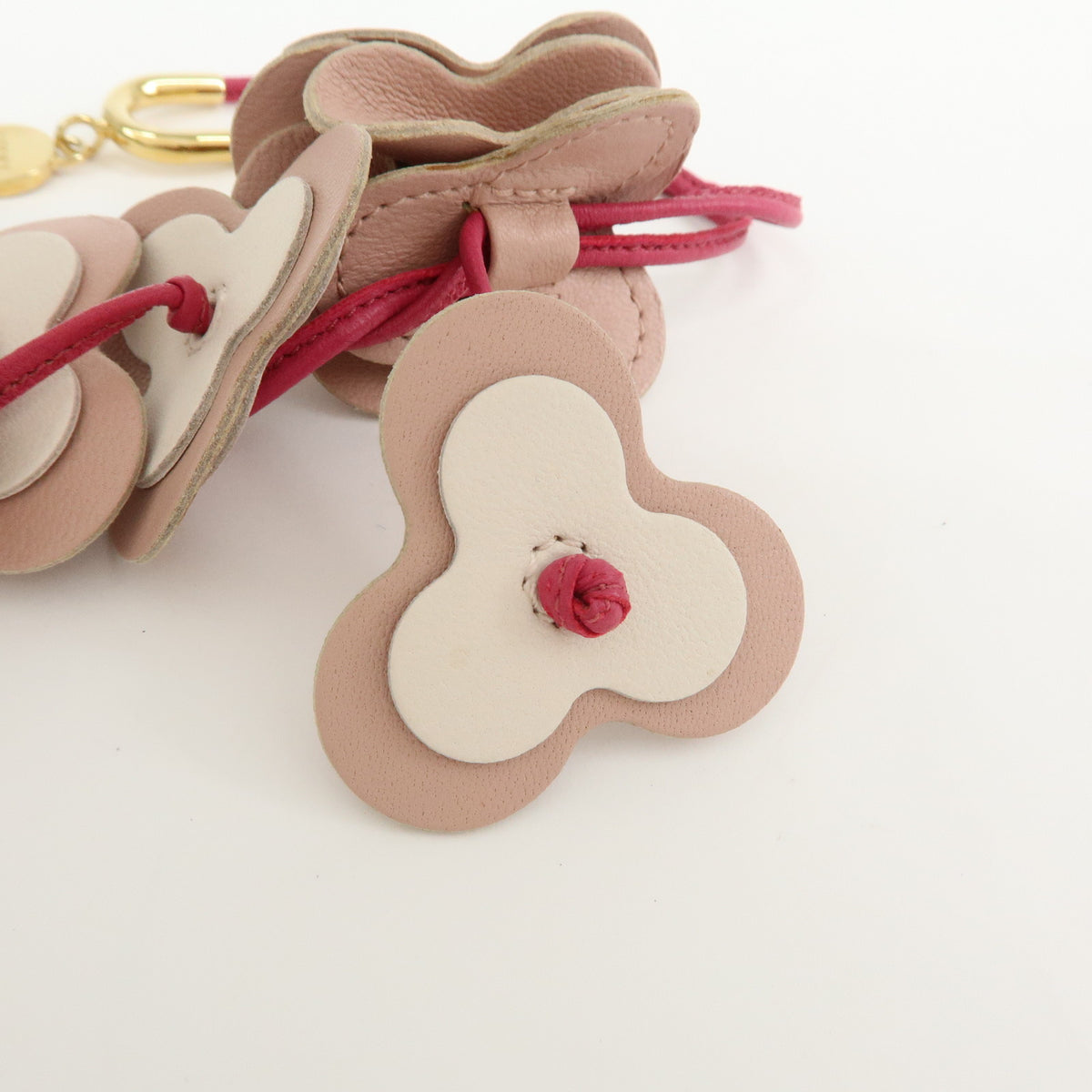 LOEWE Flower Knot Leather Bag Charm Key Chain Pink White