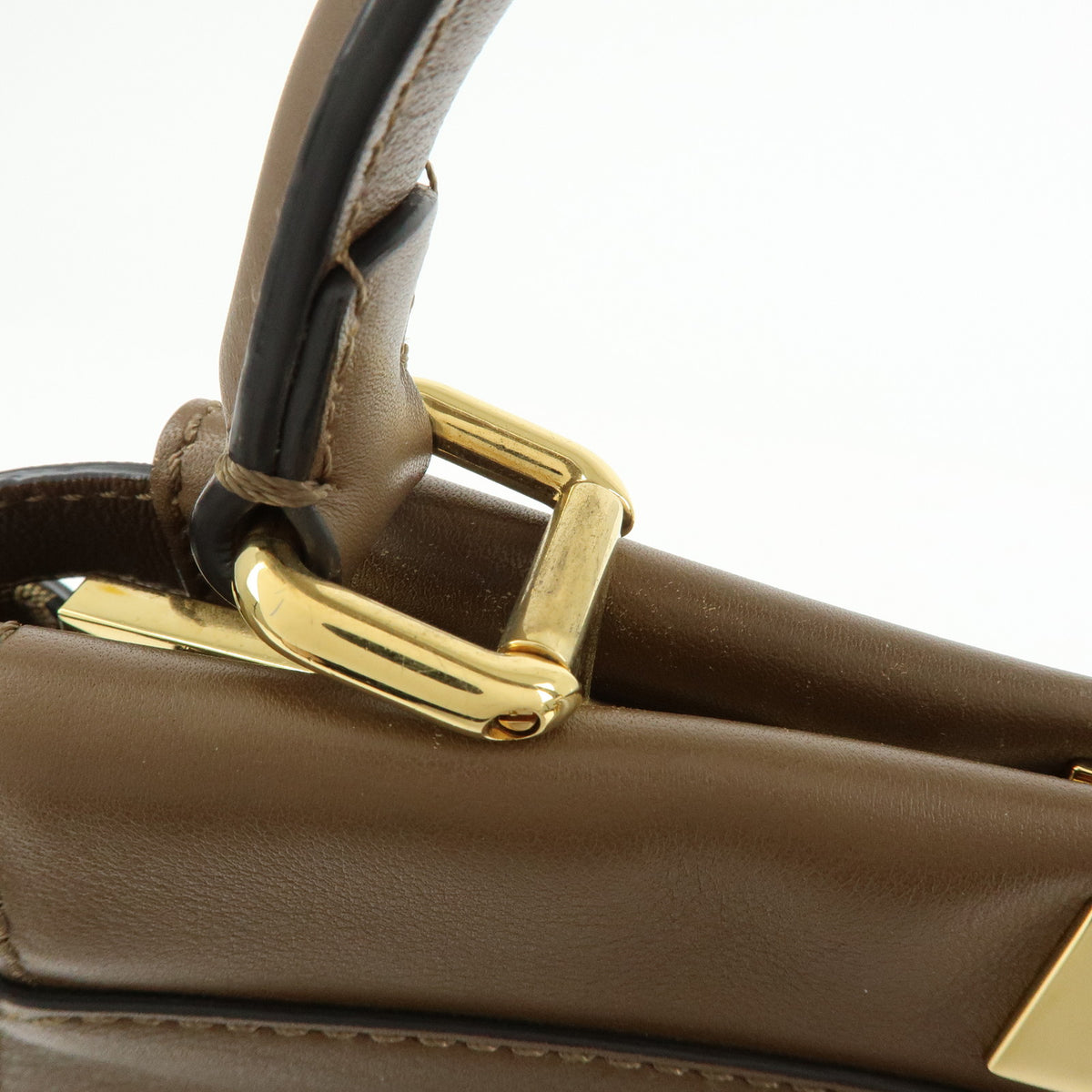 FENDI Peekaboo Pequin Leathe 2Way Hand Bag Shoulder Bag Brown 8BN290