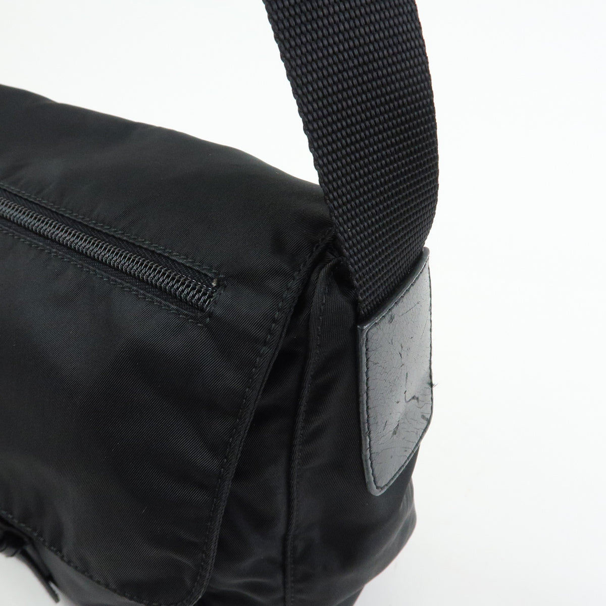 PRADA Triangle Logo Nylon Leather Shoulder Bag Crossbody Bag Black