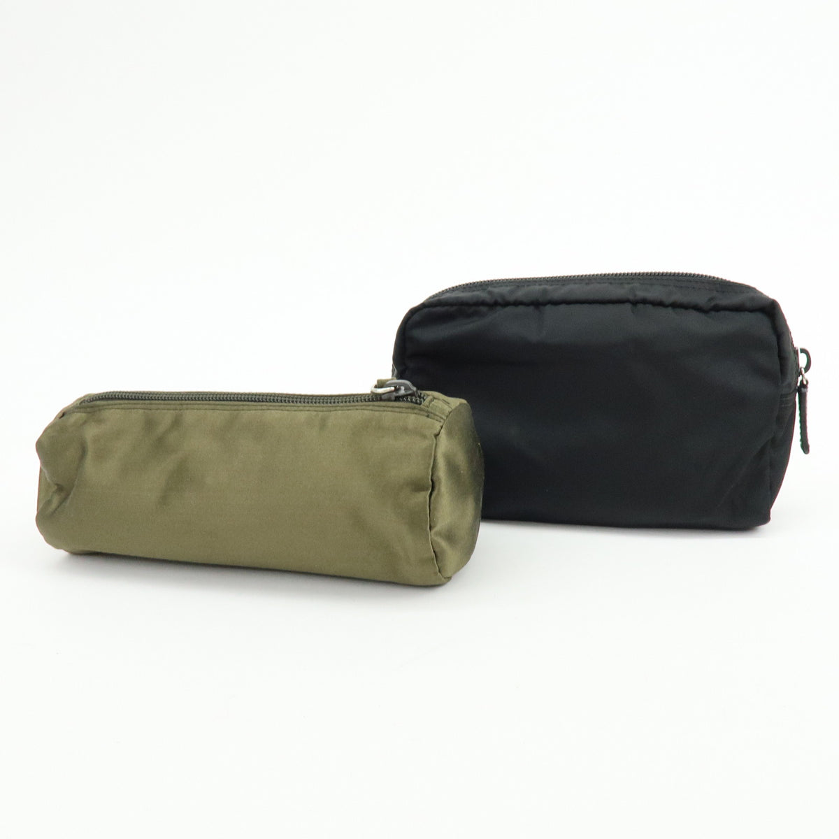 PRADA Triangle Logo Lot of 2 Nylon Pouch Cosmetic Case Black Khaki