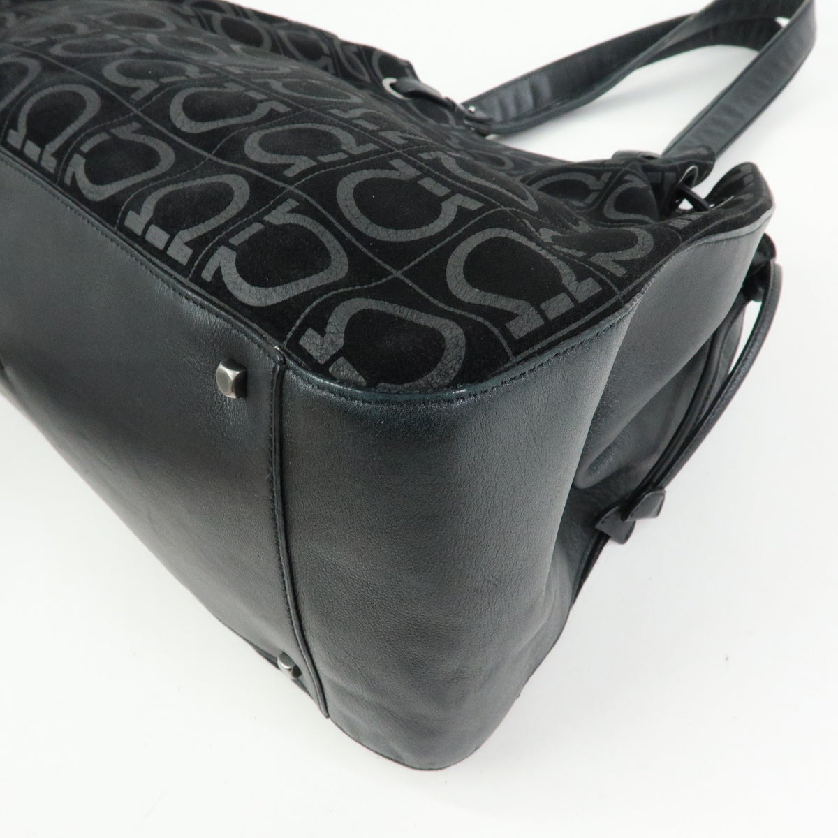 Ferragamo Gancini Suede Leather Shoulder Bag Tote Bag Black