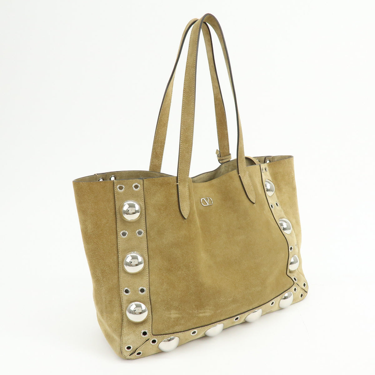 VALENTINO Suede Nellcote Tote Bag Shoulder Bag Beige Silver