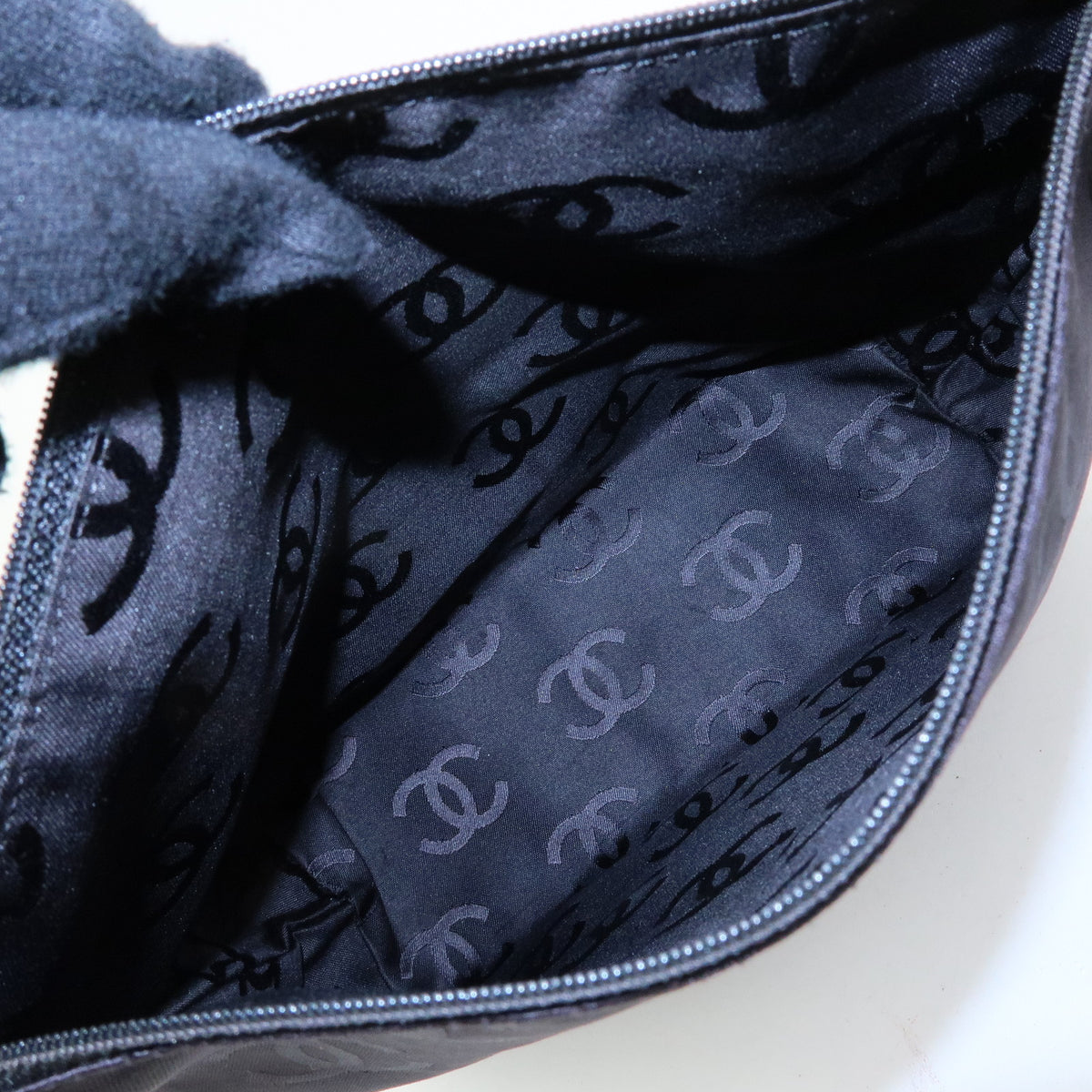 CHANEL COCO Mark Wild Stitch Suede Leather Shoulder Bag Tote Bag Black