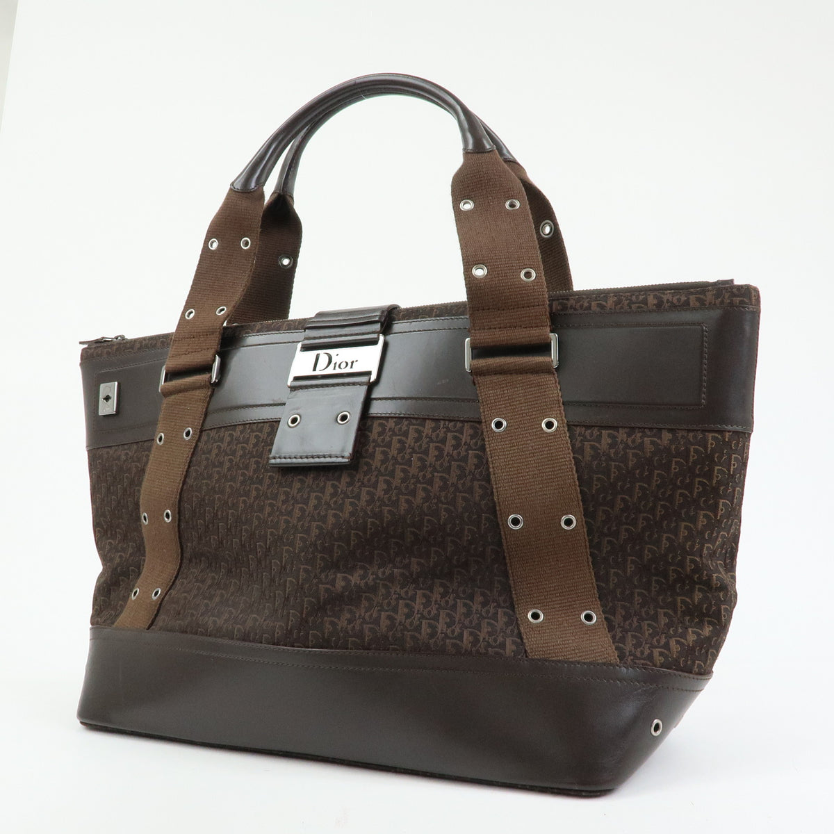Christian Dior Trotter Street Chic Canvas Leather Hand Bag Brown