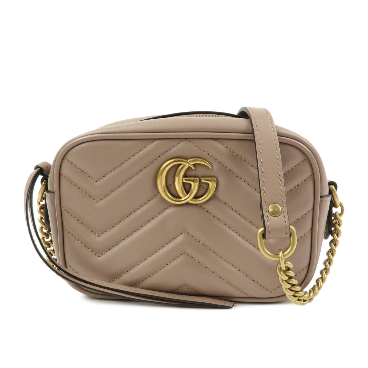 GUCCI GG Marmont Double G Leather Chain Shoulder Bag Pink Beige 448065