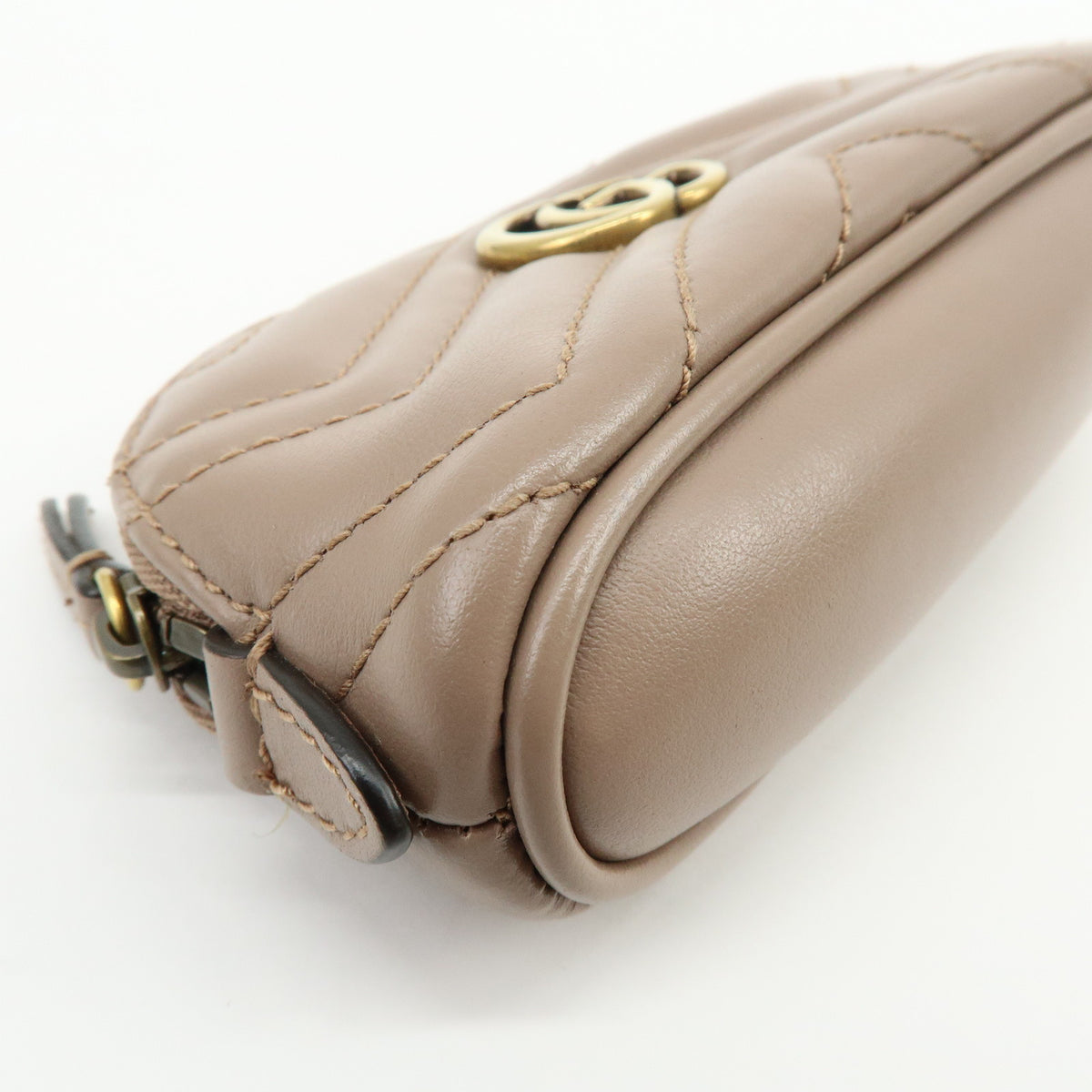 GUCCI GG Marmont Double G Leather Pouch Key Case Pink Beige 625691