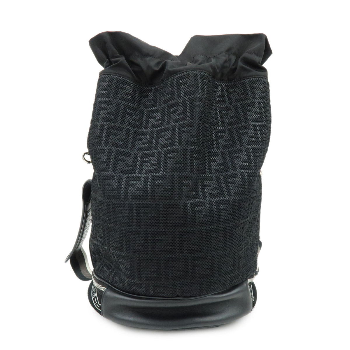 FENDI Zucca Mesh Leather Suede 2Way Bag Hand Shoulder Bag Black 7VA451