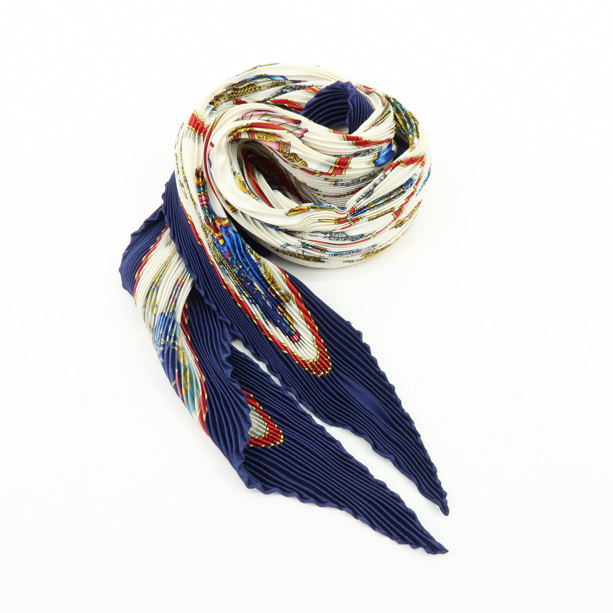 HERMES Silk 100% Pleated Carre Scarf Pourvu qu'on ait l'ivresse Navy