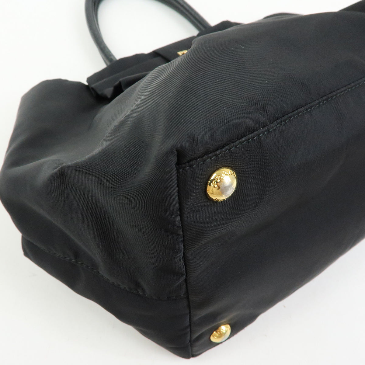 PRADA Nylon Leather Ribbon Hand Bag Tote Bag Black BN1601
