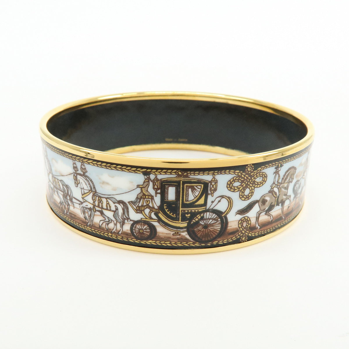 HERMES Email GM Gold Plated Metal Bangle Bracelet Gold Brown