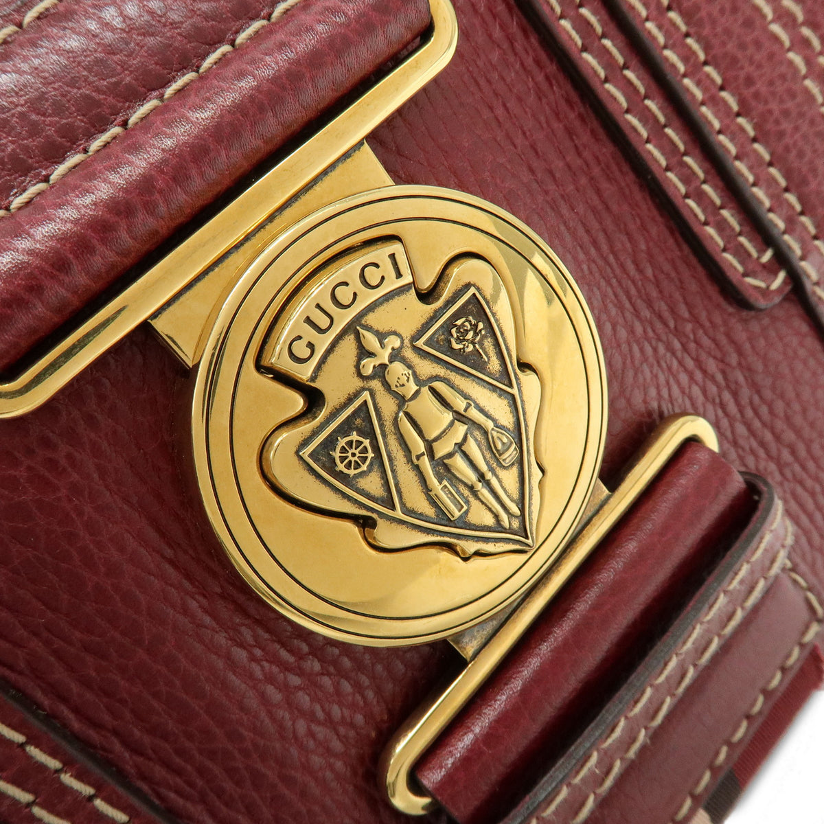 GUCCI Hysteria Aviatrix Leather Mini Boston Hand Bag Burgundy 186235