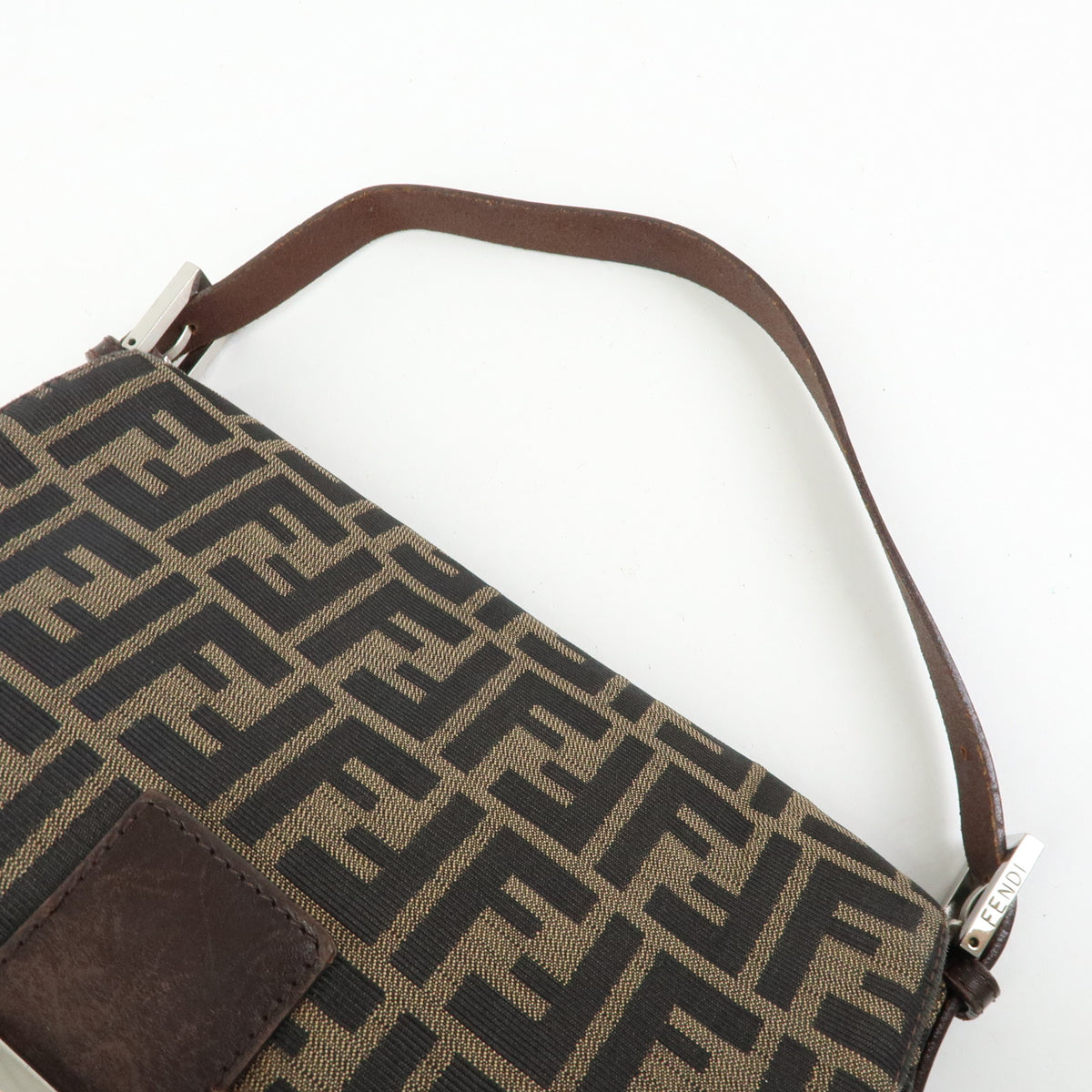 FENDI Zucca Mamma Baguette Canvas Leather Shoulder Bag Brown 26325