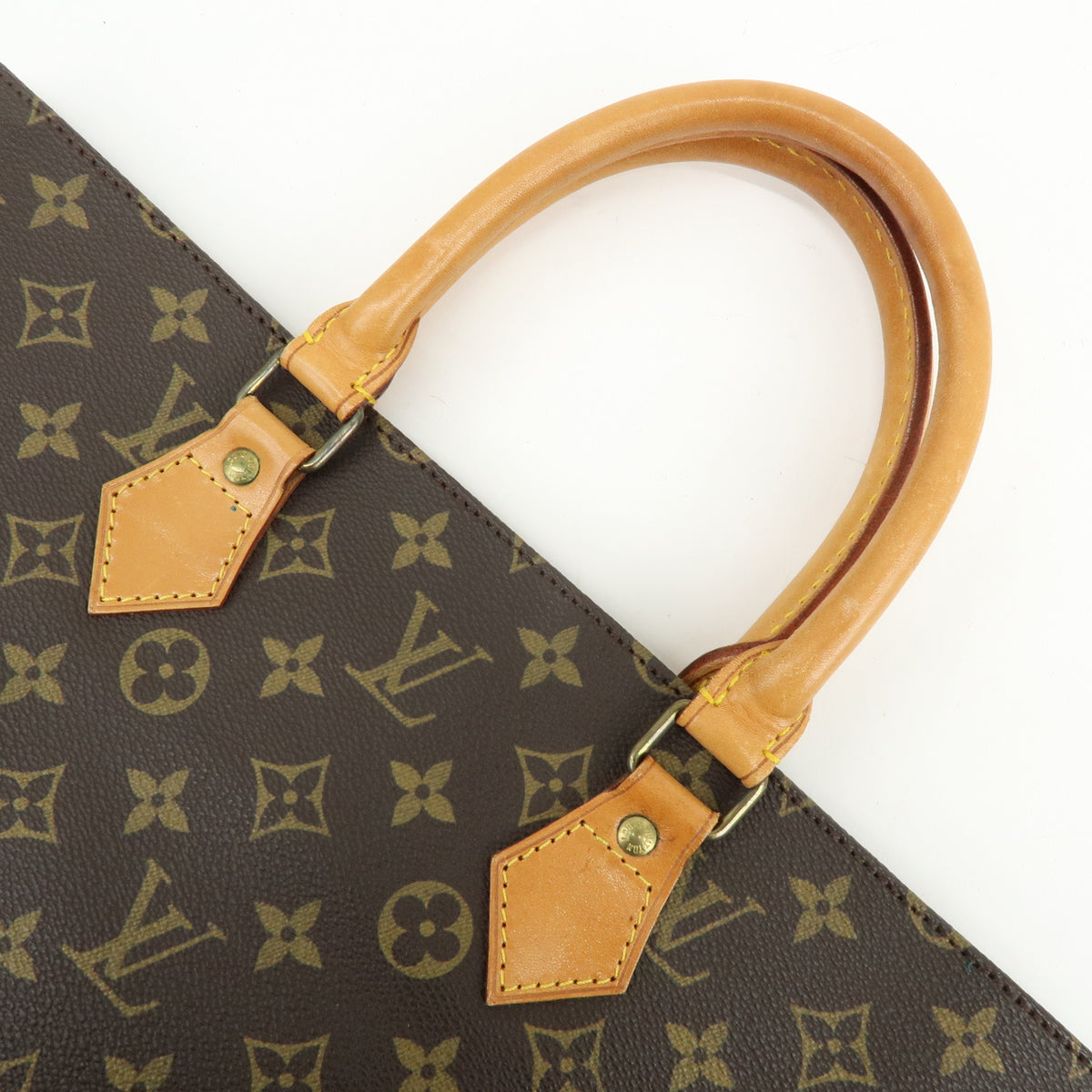 Louis Vuitton Monogram Sac Plat Leather Tote Bag Hand Bag Brown M51140