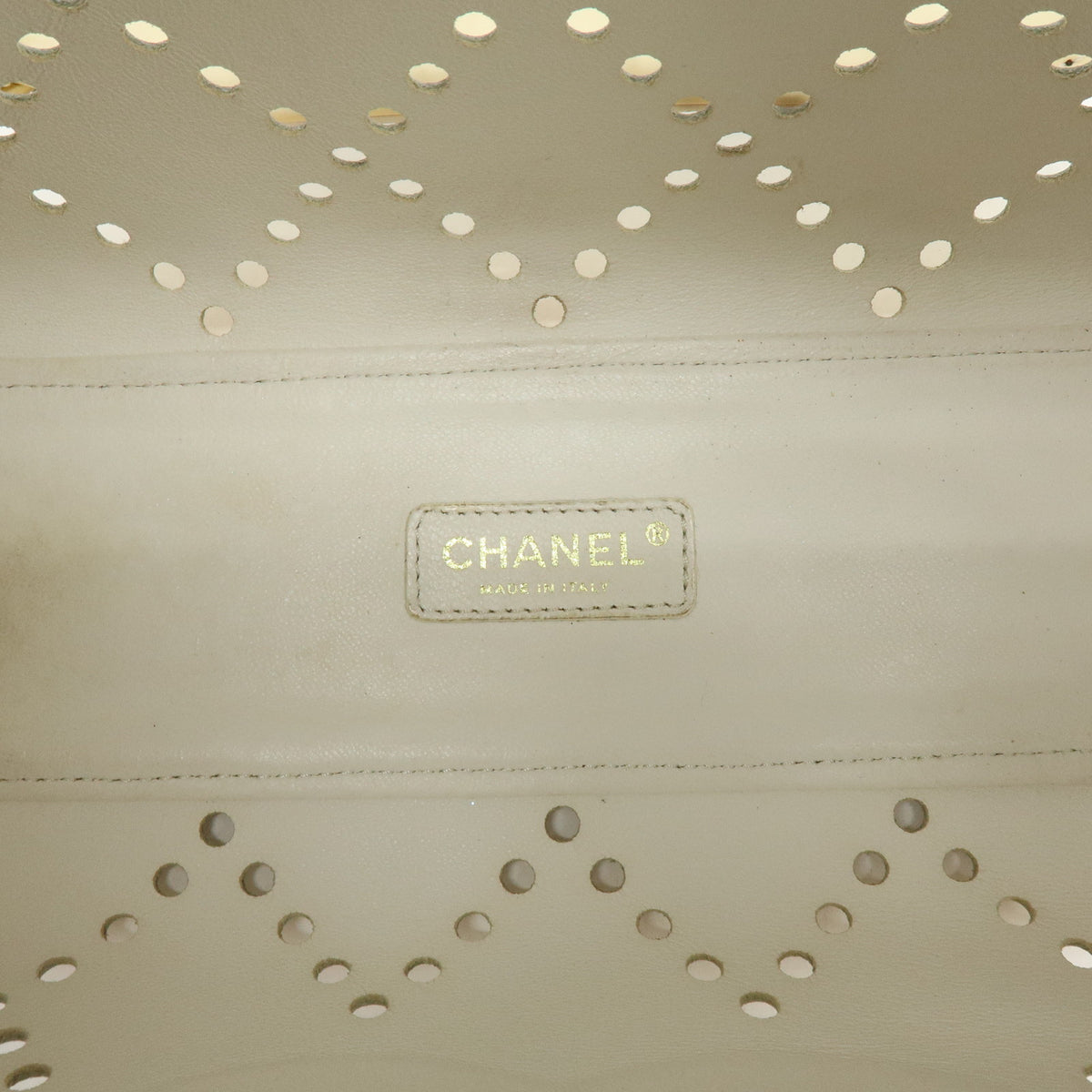 CHANEL COCO Mark Perforated Patent Leather Chain Shoulder Bag Ivory