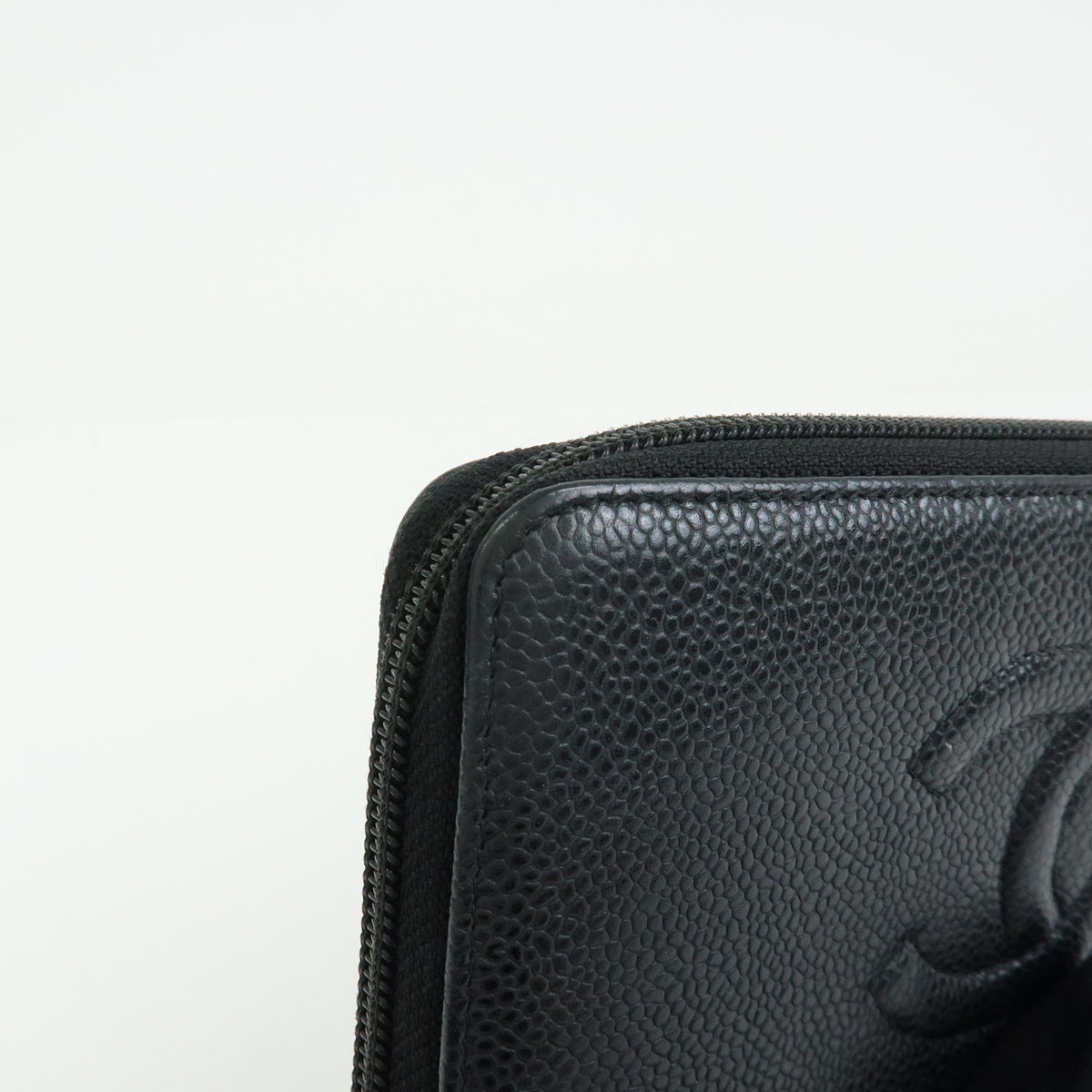CHANEL COCO Mark Caviarskin Round Zippy Long Wallet Black A50071