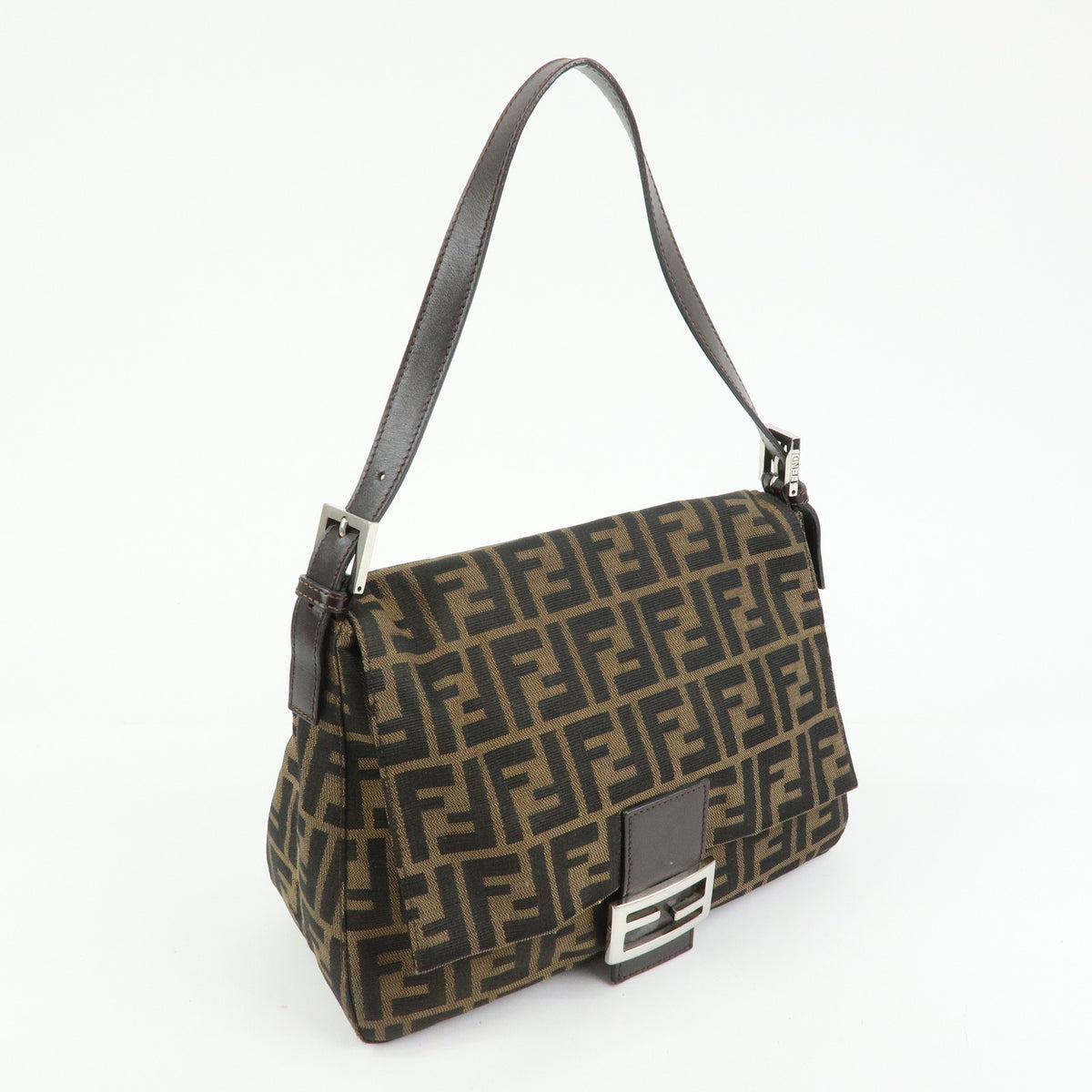 FENDI Zucca Mamma Baguette Canvas Leather Shoulder Bag Brown 26325