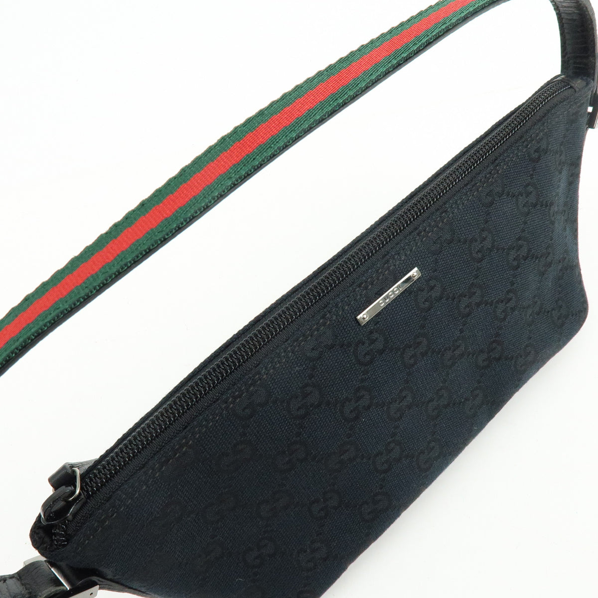 GUCCI Boat Bag Sherry GG Canvas Leather Hand Bag Pouch Black 141809