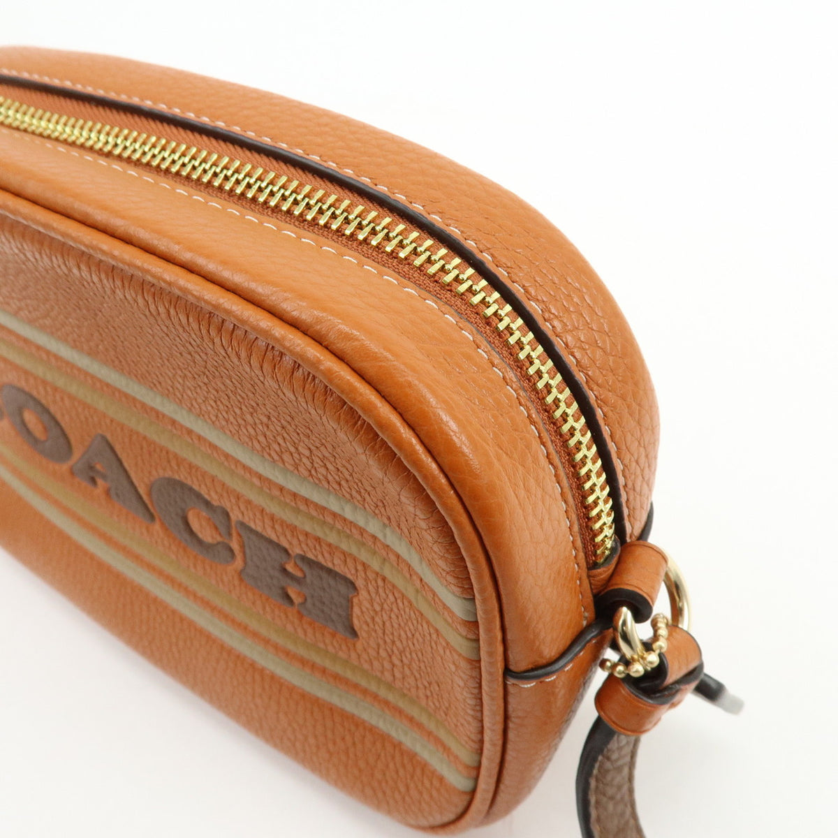 COACH Logo Leather Shoulder Bag Crossbody Bag Camel Brown